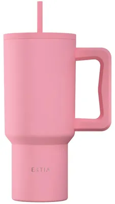 Produktbild von ESTIA Trinkbecher Isolierbecher mit Strohhalm 900 ml rosa Thermobecher aus Edelstahl