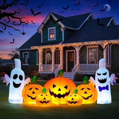 Obrázok produktu pre Nafukovateľná Halloween dekorácia – Dekorácia s motívom strašidelnej tekvice s integrovanými LED svetlami – Vhodná do záhrady a na trávnik