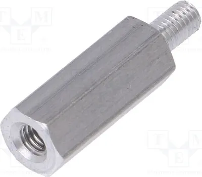 Obrázek produktu pro 10 kusů distančních spojek s závitem: vnitřní závit M3, vnější závit M3, rozměry 235 x 15 mm, distanční prvky