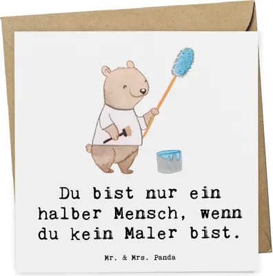 Produktbild von Mr. & Mrs. Panda Grußkarte Maler Herz - Weiß - Geschenk, faltkarte, Witzig, Malerbetrieb, Malermeister, doppelkarte, Klappkarte, anlasskarte, Lustig, Glückwunschkarte