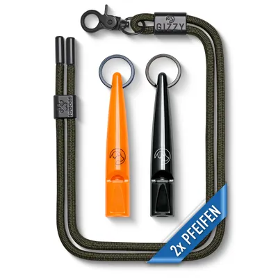 Produktbild von GIZZY® 2x Hundepfeife lauter & weitreichender Pfeifton I Erziehungshilfen für Hunde I Zum Hundetraining u. als Hundepfeife Rückruf inkl. Band