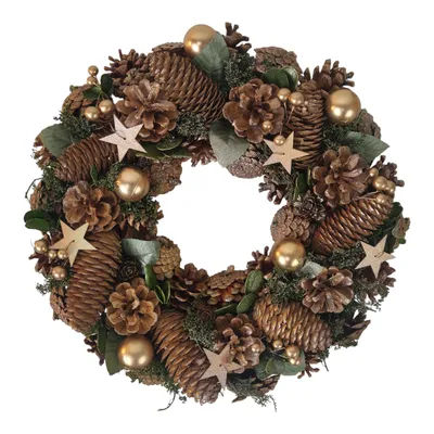 Produktbild von Weihnachtskranz mit Tannenzapfen und Goldkugeln, 33 cm, Türkranz Tischkranz