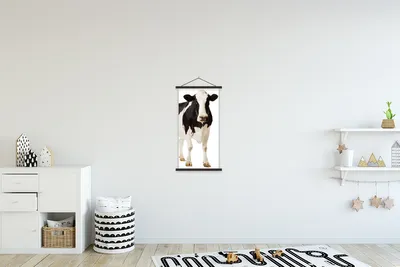 Produktbild von MuchoWow® Textilposter Kuh - Weiß - Schwarz - Tiere 40x80 cm mit schwarzem Rahmen - Wandemalerei