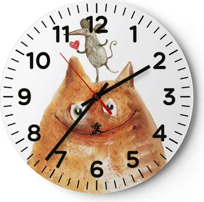 Produktbild von Wanduhr - Rund - Glasuhr - Katze Maus Kinder - 30x30cm - Schleichendes Uhrwerk - Lautlos - zum Aufhängen bereit - Dekoration Modern - Wanddekoration aus Glas - C4AR30x30-4195