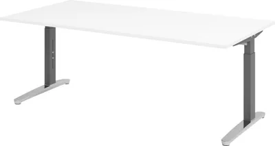 Produktbild von bümö Schreibtisch Serie-XB - Nachbildung: Weiß, Größe:  200 x 100 cm, Gestell: Graphit/Alu poliert