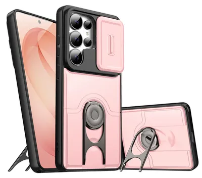 Obrázek produktu pro Pouzdro pro Samsung Galaxy S25 Ultra, Posuvným krytem fotoaparátu a kroužkovým stojánkem, nárazuvzdorné ochranné pouzdro Růžový