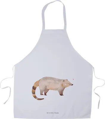 Produktbild von Mr. & Mrs. Panda Schürze Nasenbär - Weiß - Geschenk, Latzschürze, Bär, Rüsselbär, Gastro-Schürze, Lustige Sprüche, Nasenbären, Küchenzubehör, Küchenschürze, Kochschürze