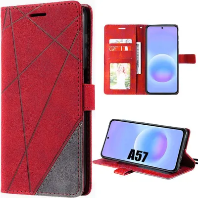 Image de Coque pour Samsung Galaxy A57 5G, Flip Case Protection 360 Degré CuirPolyuréthaneMotif Rayures - Rouge