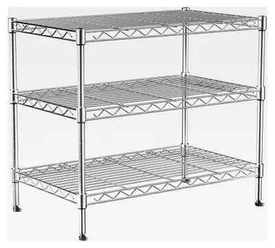 Produktbild von Drahtregal mit 340 kg Tragfähigkeit, 3 Etagen, 61 cm T x 35 cm B x 55 cm H, Metallregal mit 3 Ablagen und abschließbaren Rädern, höhenverstellbar, Stauraum für Wohnzimmer und Wäsche