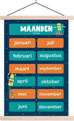 Produktbild von MuchoWow® Textilposter Kinderzimmer - Erzieherisch - Monate - Mädchen - Jungen - Kinder 40x60 cm mit holzfarbenen Rahmen - Poster