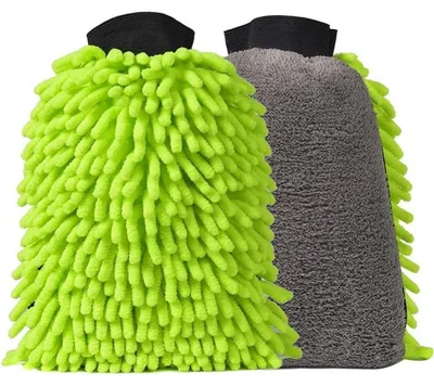 Produktbild von Autowaschhandschuh Mikrofaser Chenille 2 Stück Saugstark Weich für Autopflege & Haushalt