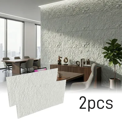 Produktbild von UISEBRT Wandpaneele mit edler Steinoptik, 3 cm Dicke, 2 Stück Cremeweiß PolyurethanPaneele für individuelle Wandgestaltung, Modell A
