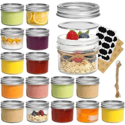 Productafbeelding van Glazen potten met schroefdeksel, 125 ml, set van 16, geschikt voor jam, kruiden, yoghurt, BPA-vrij