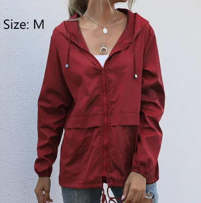 Produktbild von Damen Wasserdicht Leicht Regenjacke Atmungsaktiv Faltbar Windbreaker Softshelljacke Fahrradjacke mit Taschen, rot, M