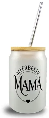 Produktbild von Allerbeste Mama Trinkglas mit Bambusdeckel mit Herzsymbol
