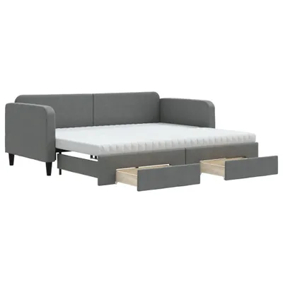 Produktbild von vidaXL Tagesbett Ausziehbar mit Schubladen Dunkelgrau 90x200 cm Stoff