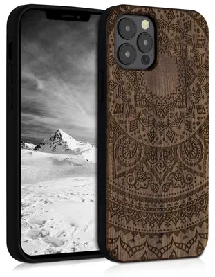 Produktbild von kwmobile Handyhülle für Apple iPhone 12 / iPhone 12 Pro Hülle Holz - Case mit TPU Bumper - Stoßfestes Hardcase - Schutzhülle Cover in Dunkelbraun