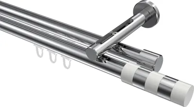 Produktbild von Interdeco Innenlaufstange / Gardinenstange mit Innenlauf Chrom, Typ Siteno Mavell (Zylinder Bicolor), 20 mm Ø 2-läufig, 220 cm