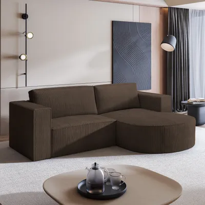Produktbild von Masseno Ecksofa SORELA P R-S mit Schlaffunktion L-Form, Sofa mit Bettkasten, Wohnzimmersofa, Couch, Soffa, Bettsofa, Couchgarnitur- Braun, POSO 06