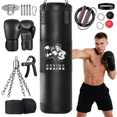 Image de Sac de frappe de 120 cm, rempli, pour adultes, livré avec des gants de boxe