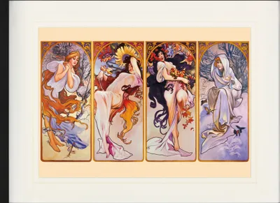 Zdjęcie produktu dla Alphonse Mucha Oprawiony obraz z eleganckim passe-partout | Obrazy ścienne | W ramie obrazu - Cztery pory roku, 1896 (60 x 80 cm)