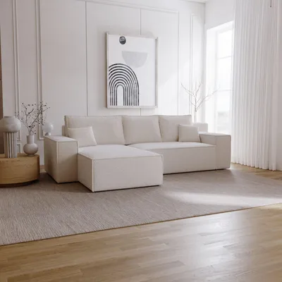 Produktbild von Ecksofa mit Schlaffunktion Bergamo L - Sofa 275 cm mit Bettkasten - Links, Ecksofa L-Form, Schlafsofa Creme (Anthology 1)