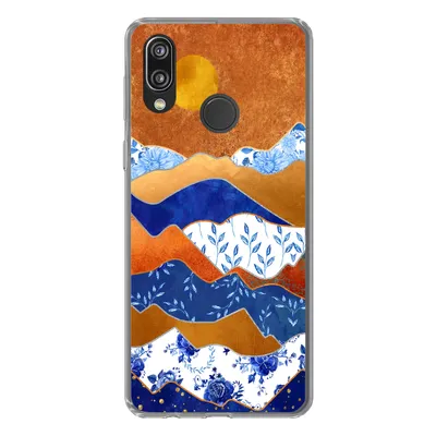Produktbild von MuchoWow® Handyhülle Schutzhülle Hülle für Huawei P20 Lite (2020) Delfter Blau - Gold - Blumen Silikon Softcase Handy Hülle - Kartenhalter