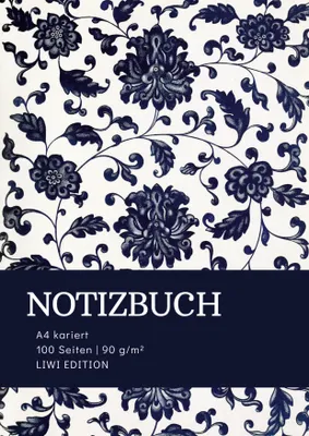 Produktbild von Notizbuch A4 kariert - 100 Seiten Soft Cover floral blau -Papier