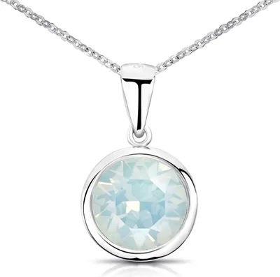 Produktbild von MATERIA Solitär Anhänger mit Glaskristall weiß - Runder Damen Kristallanhänger 925 Sterling Silber KA-462-Opal Weiß