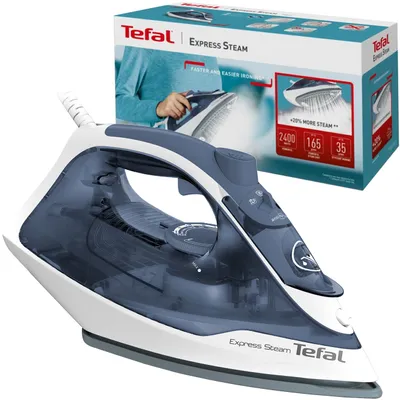 Obrázok produktu pre Tefal Express Steam FV2837, Suché aj parné žehlenie, Žehliaca plocha Cerilium, 1,9 m, 165 g/min, Modrá, Šedá, Biela, 35 g/min