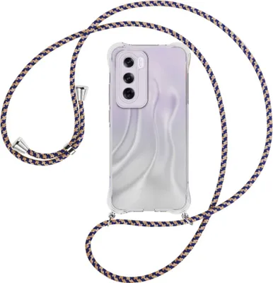 Produktbild von Handykette Backcover-Schutzhülle mit Band (Metall silberfarben) für OPPO Reno 12 Pro 5G - blau+beige