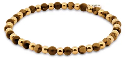 Produktbild von CO88 Collection 8CB-91026 Stahlarmband mit Perlen – Damen – Goldfarben – 3,5 mm – Tigerauge – 4 mm – 17 cm – Dehnbar – Braun