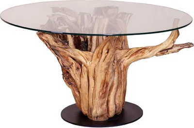 Produktbild von Casa Padrino Luxus Couchtisch mit Glasplatte Naturfarben / Schwarz Ø 90 cm