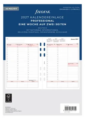 Produktbild von FILOFAX Kalendereinlage 2027 - A5 - 1 Woche = 2 Seiten - Professional - deutsch