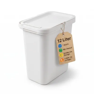 Produktbild von BigDean 12 Liter Mülleimer mit Deckel & Henkel & Mülltütenbefestigung