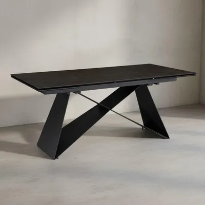 Produktbild von Esszimmertisch 180 - 260 cm Ausziehbar Keramik Glas Schwarz, Keramiktisch Groß, Designer Küchentisch Rechteckig, Esstisch Extravagant mit Metallbeinen