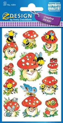 Image de Avery Zweckform® 4304 Z-Design 4304, Autocollants de décoration, champignons mouches, 3 feuilles/33 autocollants