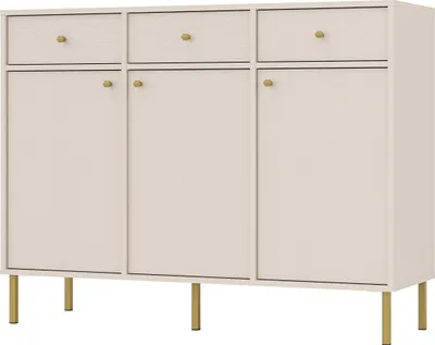 Produktbild von Masseno Kommode TORINO 125 cm Sideboard mit 3 Schubladen und 3 Türen für Wohnzimmer Schlafzimmer Modern 125x41x95 cm Beige / Beige