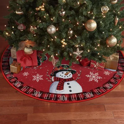 Image de Nappe ronde pour sapin de Noël, diamètre 120 cm, couleur rouge, avec cloche