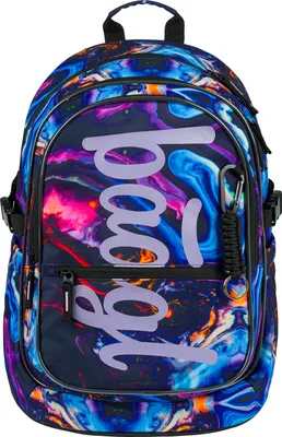 A backpack with a marble pattern.