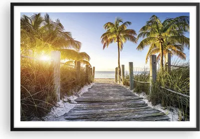 Produktbild von Gerahmtes Poster - Schwarzer Rahmen - Strand Palmen Fußgängerbrücke - 91,5x61 cm - Wand Bild - Wanddeko - Wandbilder - Wandposter - Bilderrahmen - Bilder - Kunstdruck - Wandbild - P2BAA91x61-4171