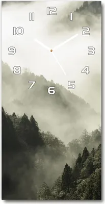 Produktbild von Wanduhr aus Glas – 30x60 cm - Glasbild - Glasuhr - Gehärtetes Glas -Nebel über dem Wald