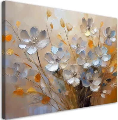 Produktbild von Leinwandbild Gemalter Blumenstrauß 100x70 Feeby Beige bild für die wand bereit zum aufhängen