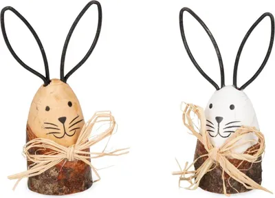 Produktbild von Osterdeko Holzhasen 2er Set – Deko Hasen Figuren Natur Weiß Frühling Tisch