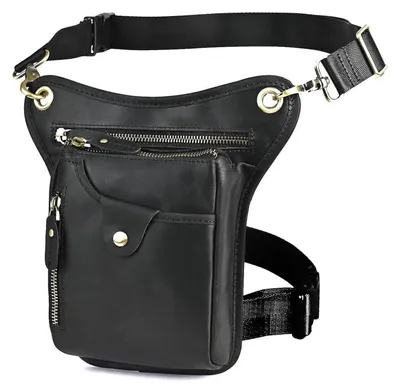 Immagine prodotto di Borsa in pelle da uomo, tasca da coscia, marsupio da gamba, colore nero, dimensioni 15x3,5x22cm, modello G1006