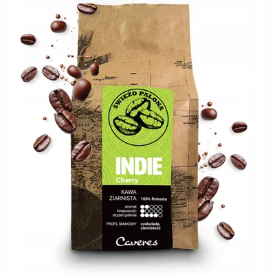 Zdjęcie produktu dla Kawa ziarnista Caveres INDIE CHERRY 100% Robusta 250 g ŚWIEŻO PALONA rzemieślnicza palarnia kawy premium
