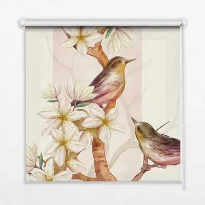 Produktbild von Seitenzug-Rollo Fensterrollo Jalousie - Thermo-Rollo Verdunkelungsrollo - 100x180 cm - Vögel auf einem Baum mit Blumen
