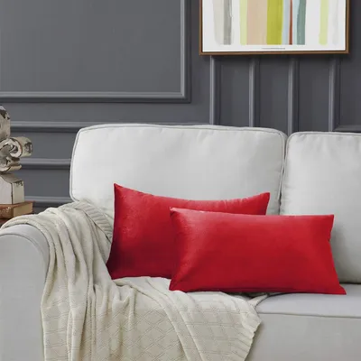 Produktbild von Samtkissenbezug 30 x 50 cm, dekorativer Kissenbezug für Sofa, Wohnzimmer, Schlafzimmer und Auto, 2er-Set, rot