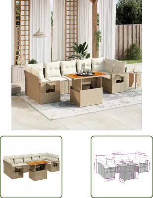 Produktbild von The Living Store 8-tlg. Garten-Sofagarnitur mit Kissen Beige Poly Rattan