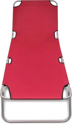 A red folding lounge chair viewed from above.